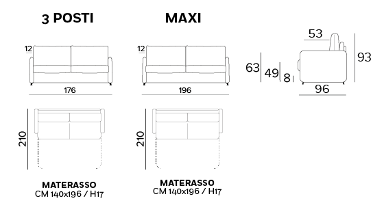 Misure divano letto william